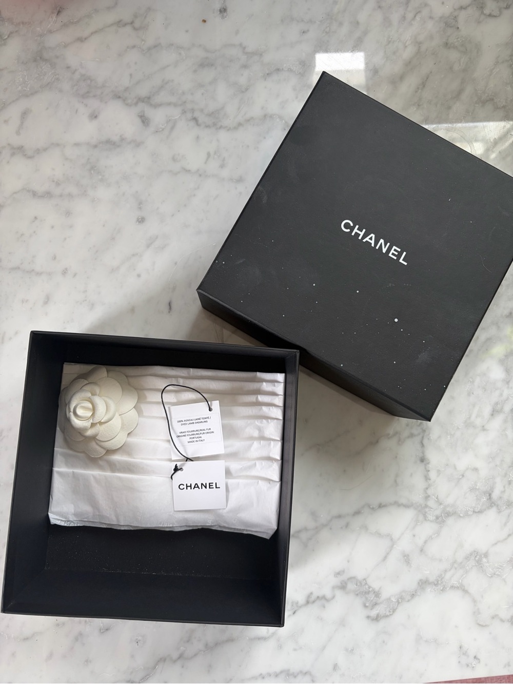 CHANEL Caramel 100% Shearling Headband with White Lettering - Picture 5 of 5